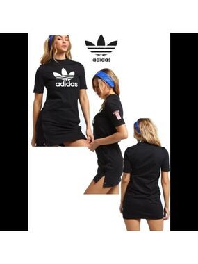 Adidas originals three stripes Cotton short sleeve Logo dress Sz XS